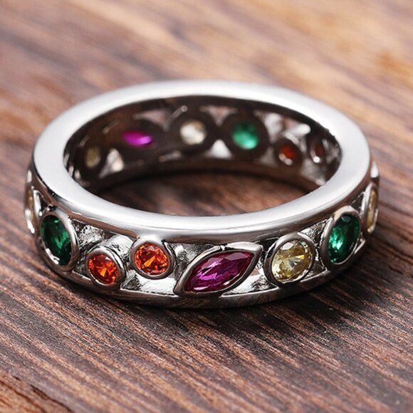 💍Colorful CZ Multi Shapes Eternity Beautiful Fashion Ring for Women,UNVN12301 - Picture 2 of 3